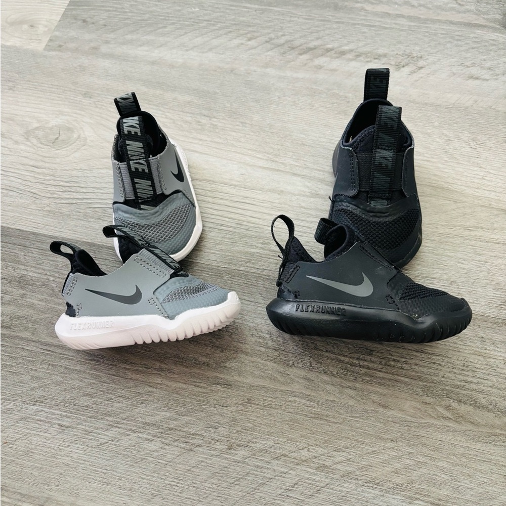 Nike Toddler boys' Flex Runner Slip-On Sneaker - Black & Gray Size 2 & 3 Set